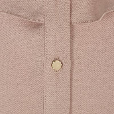 Blush pink cold shoulder frill shirt